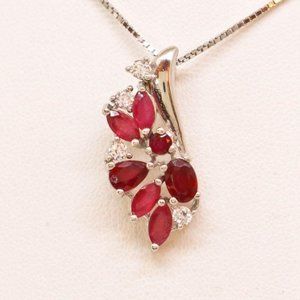 Womens Ruby Necklace set in 14ktwg & 925 Sterling Silver